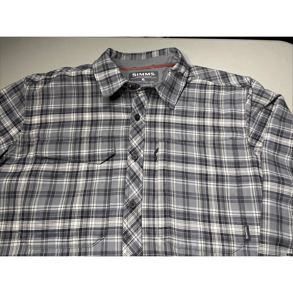 Simms Shacket Shirt XL Gray Plaid Thermal Line Cold Weather Button Up Shirt